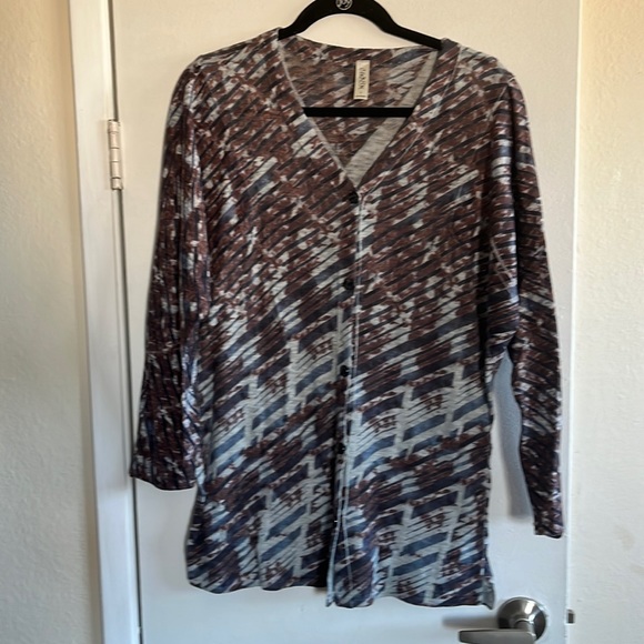 Cubism Long sleeve blue and brown top. Size Large - Picture 1 of 3